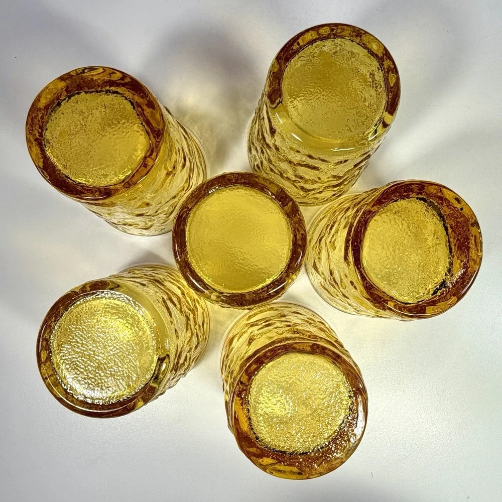 Vintage Anchor Hocking Lido Milano Honey Gold Amber Tumblers 8 oz. Set of 6